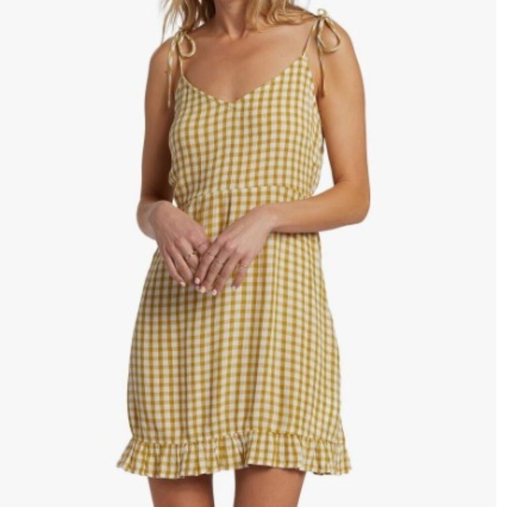 Billabong Heart‎ Breaker Mini Green and White Gingham Dress Size Medium